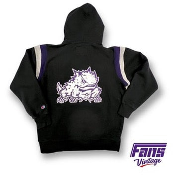 RARE - Vintage TCU Hoodie with insane double sided giant patch logos!