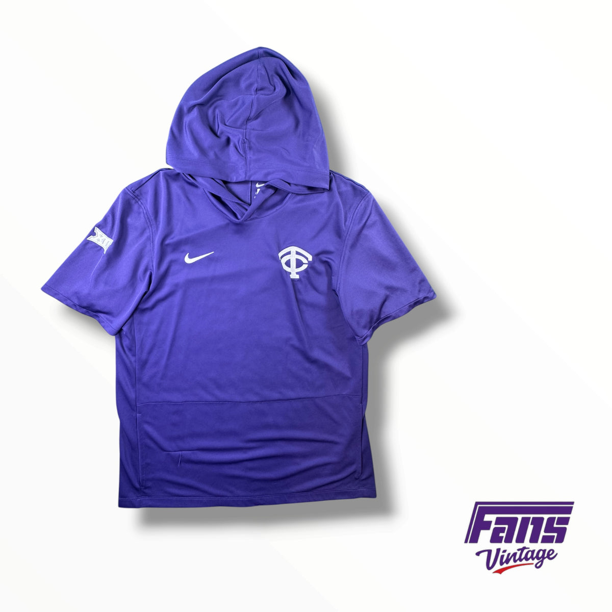 TCU Baseball Nike Team Issued Hoodie Cutoff Dugout Pullover With Retro Interlock TC Logo