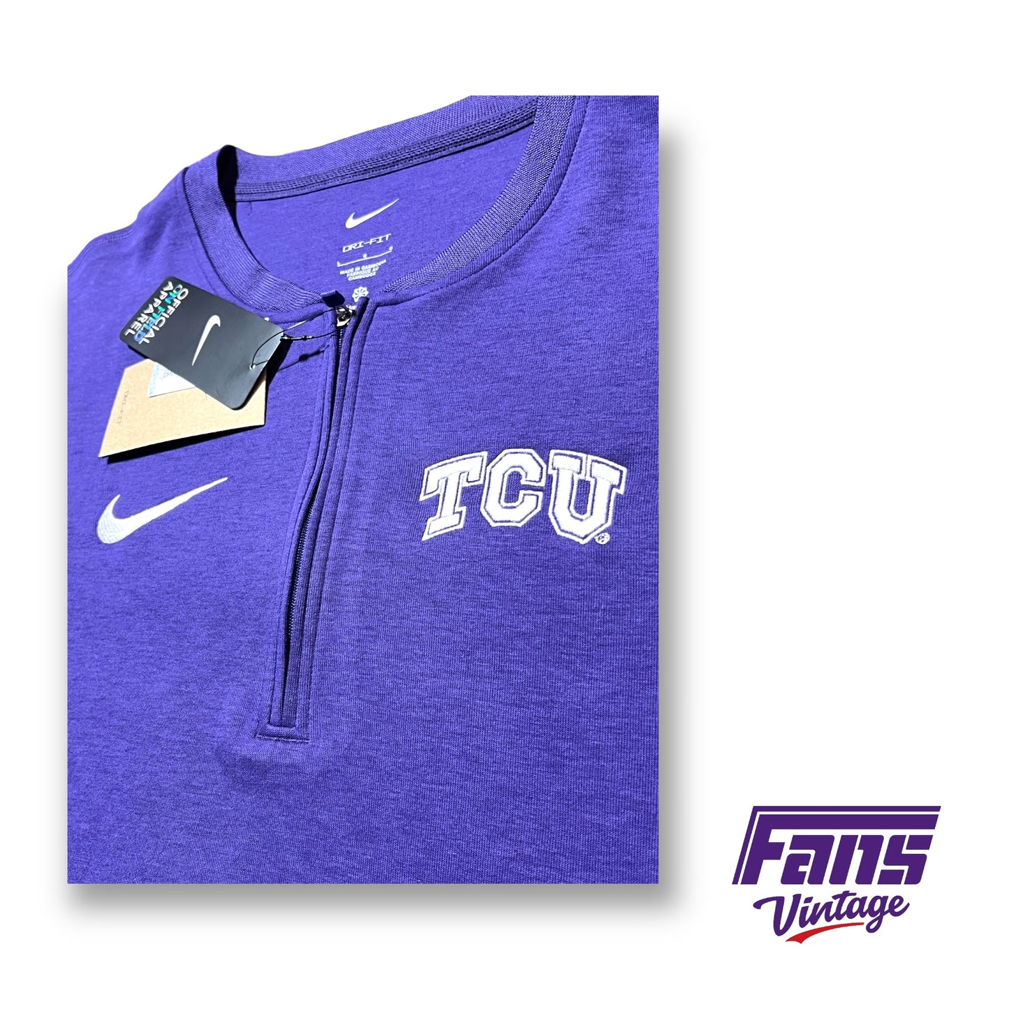 TCU Football Team Issue No Collar Coach’s Nike Quarterzip Pullover - New with Tags!