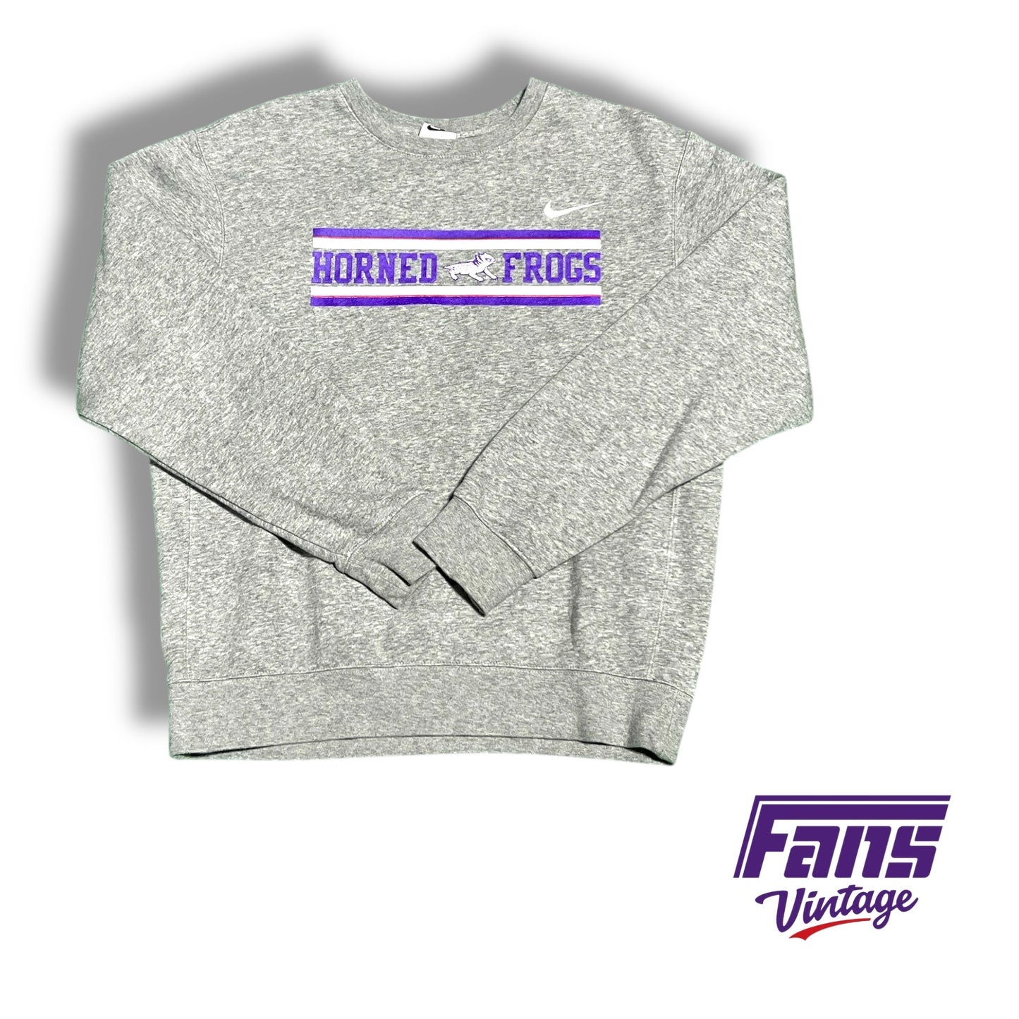 RARE! TCU Nike team issued grey crewneck with sick logo in “spit blood” colorway
