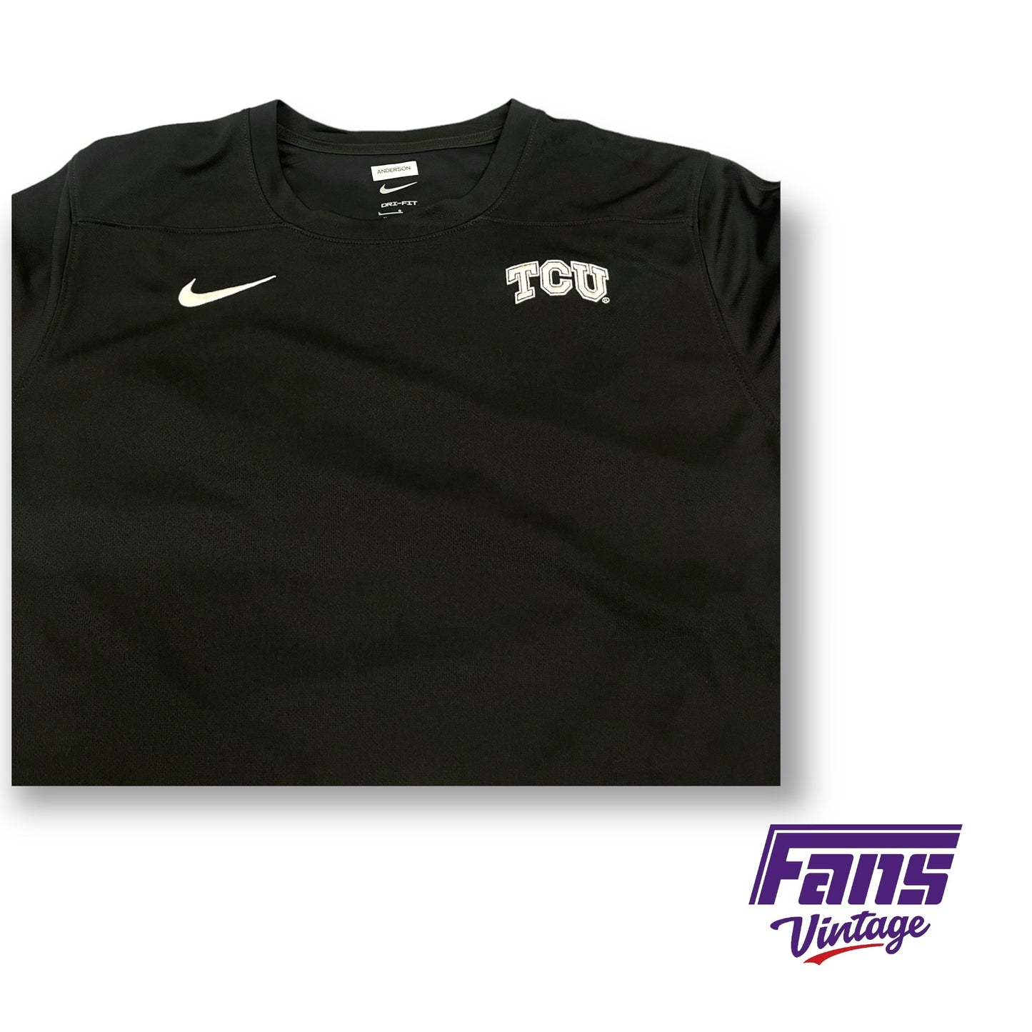 TCU Football Team Issue Nike Premium Long Sleeve Training Shirt - Woven Black Drifit “Move To Zero”