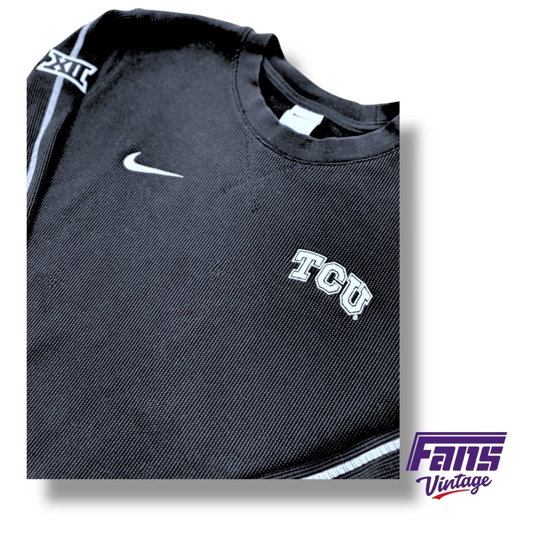 TCU Team Issued Blackout Heavyweight Waffle Weave Premium Long Sleeve Pullover with Embroidered Logos