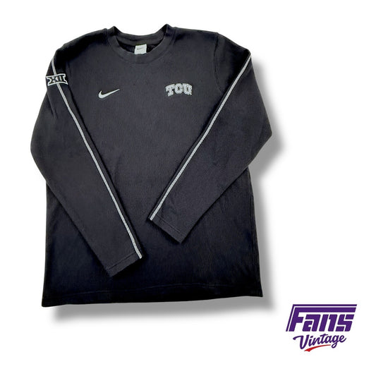 TCU Team Issued Blackout Heavyweight Waffle Weave Premium Long Sleeve Pullover with Embroidered Logos