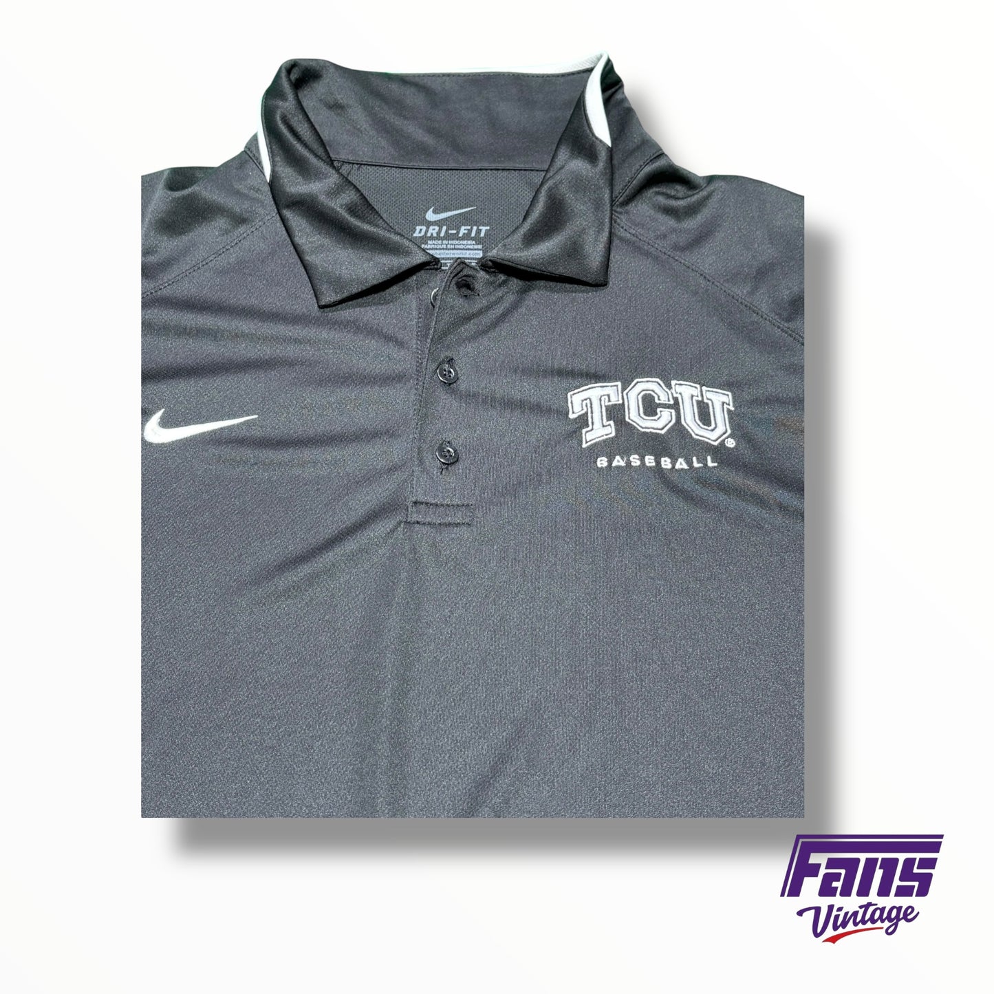 TCU Baseball Nike team issued black polo