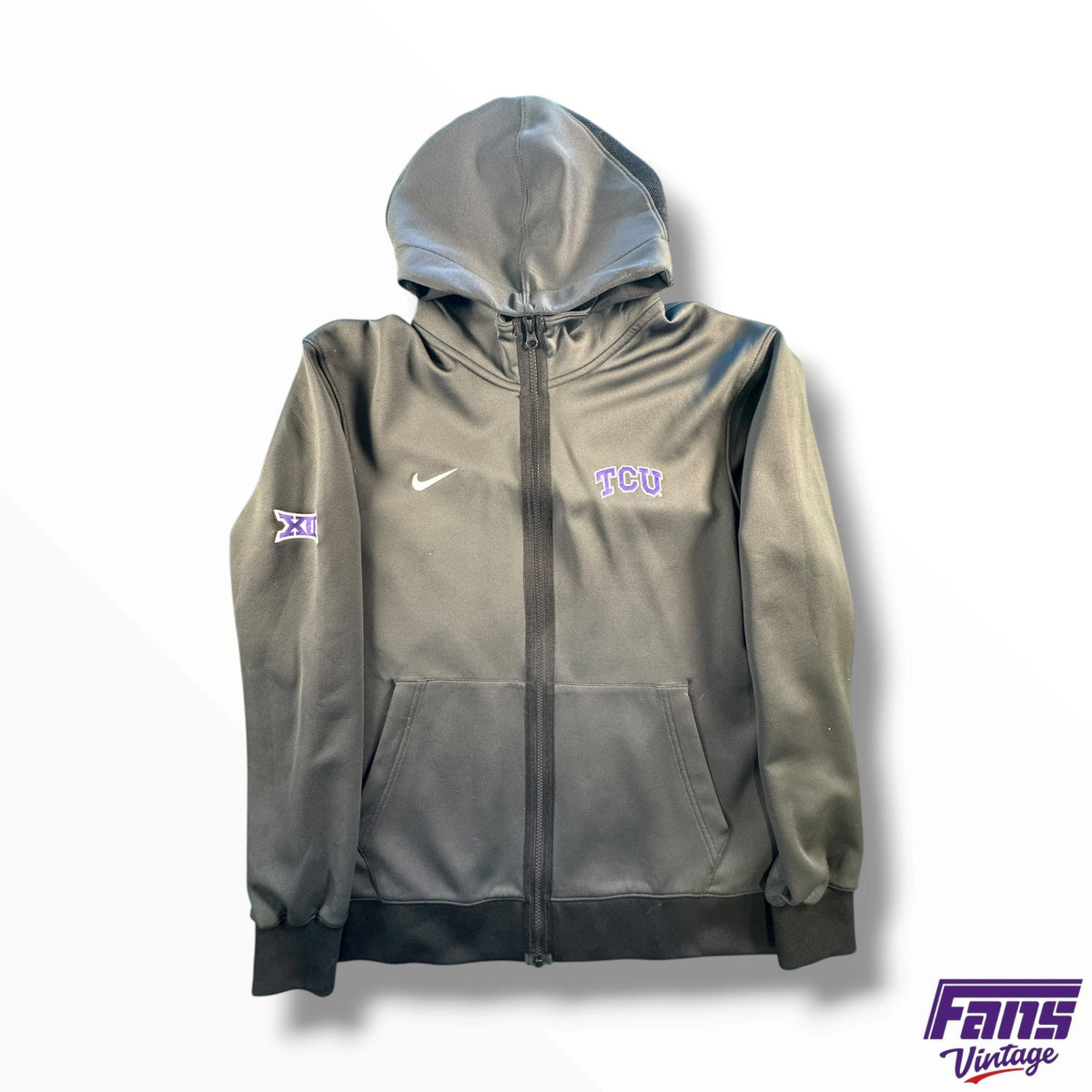 TCU Team Issue Nike Premium Woven Full Zip Hoodie - Anthracite Gray with Black Details