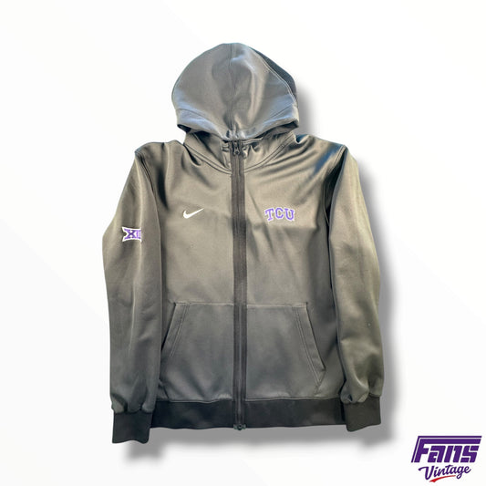 TCU Team Issue Nike Premium Woven Full Zip Hoodie - Anthracite Gray with Black Details