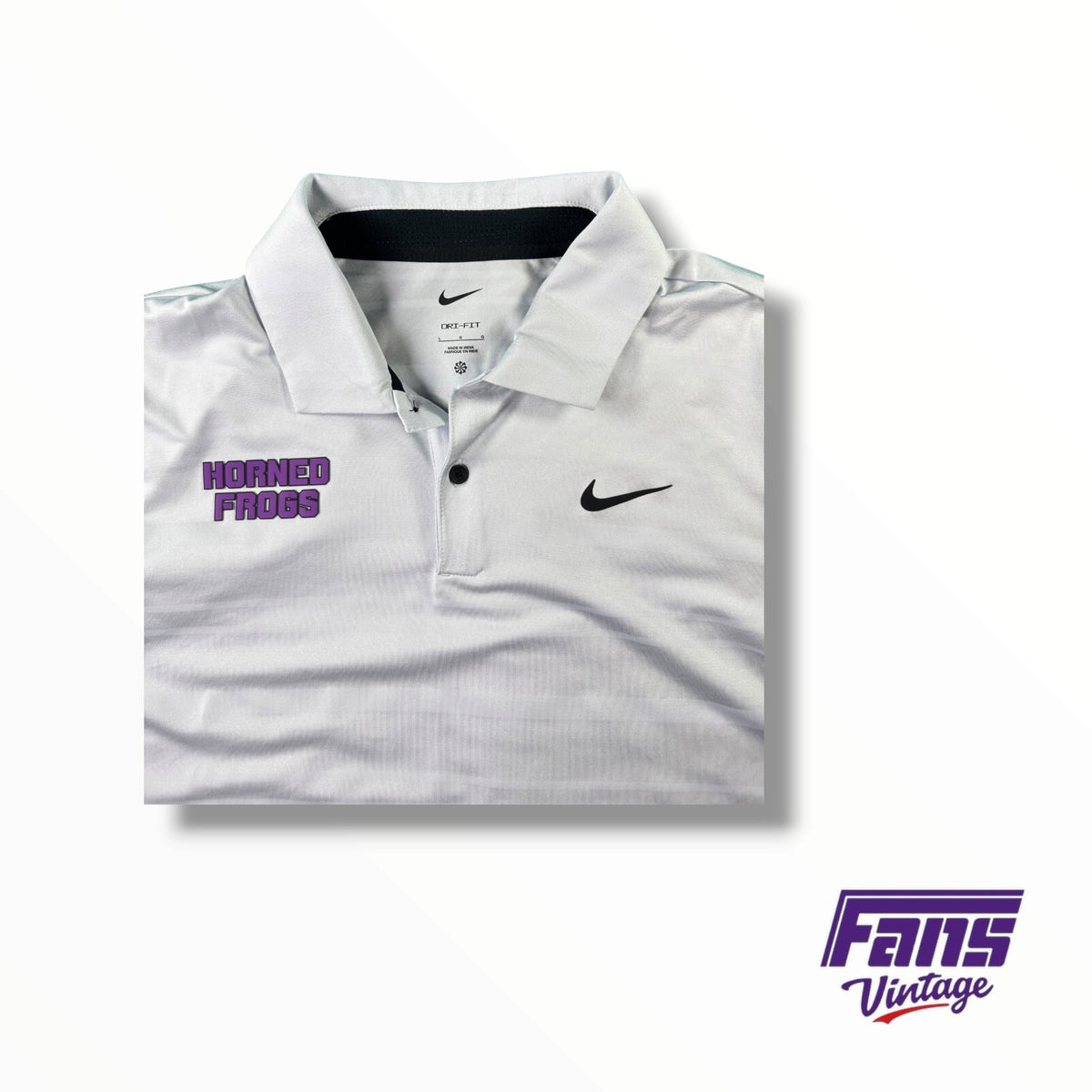 TCU Team Issued Nike Two Toned Gray And White Dri-Fit Polo with sick Rubberized Logos