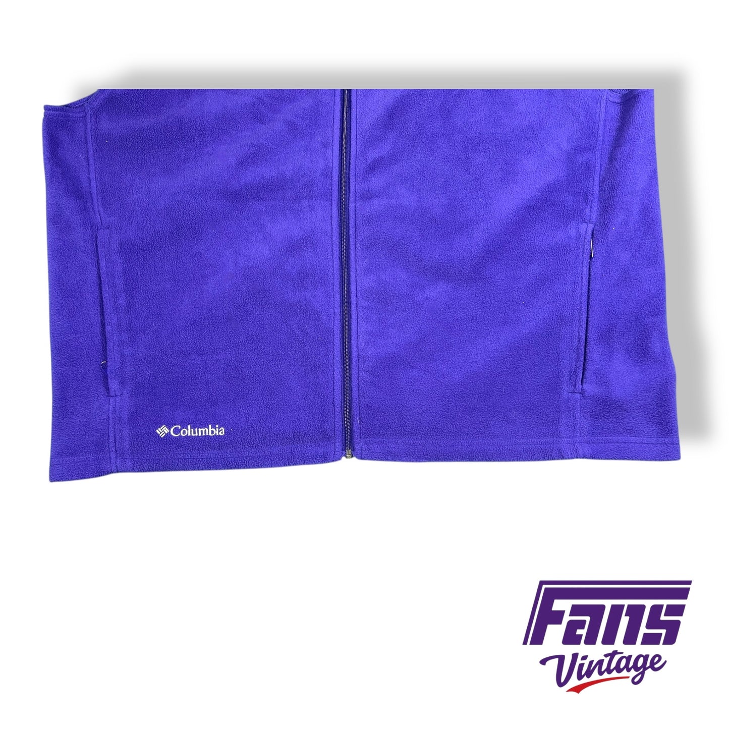 Purple TCU fuzzy Columbia full zip fleece vest