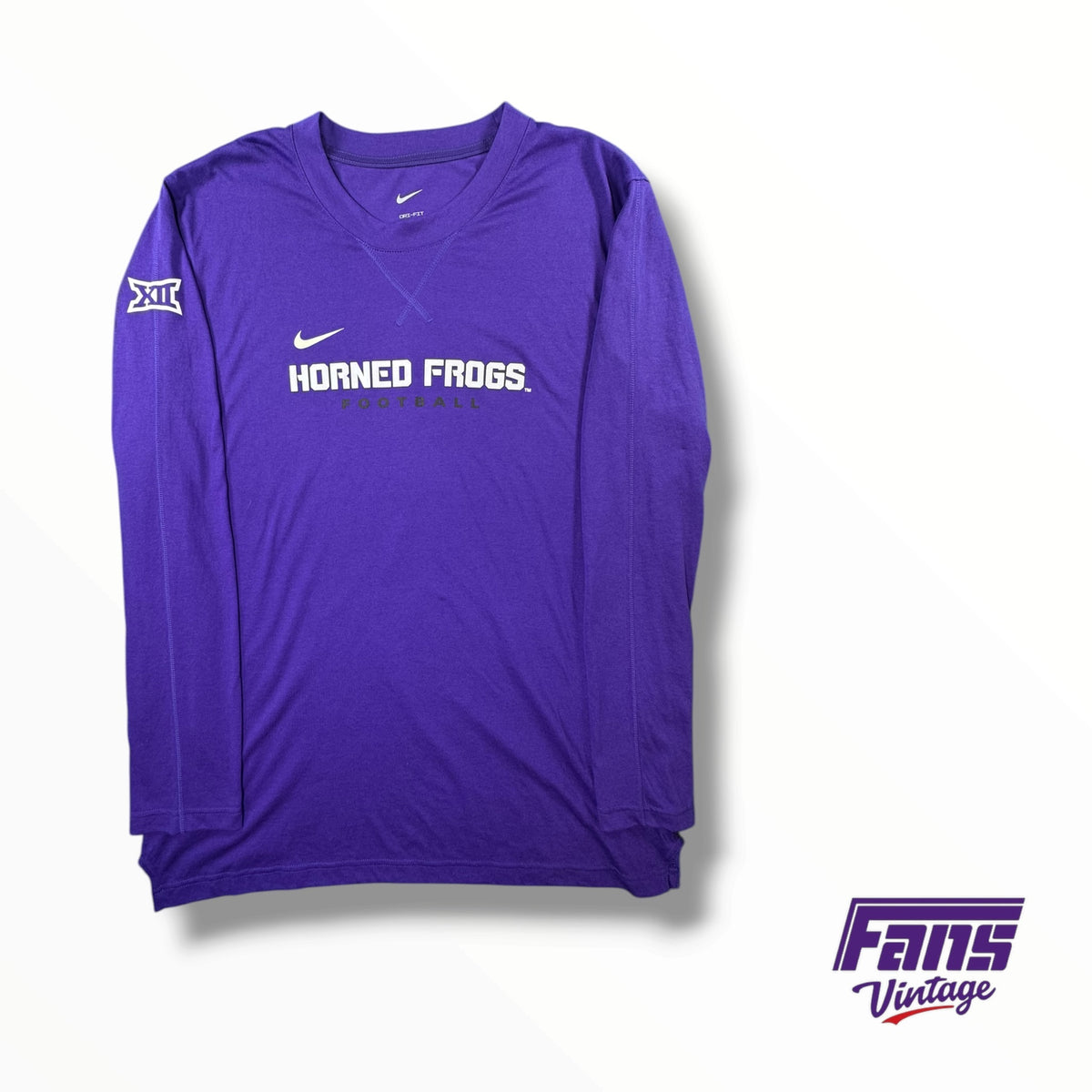 TCU Football Team Issued Nike Cross Stitch Neck Purple Long Sleeve - Supet Soft! Blood Frog Eyes on Back