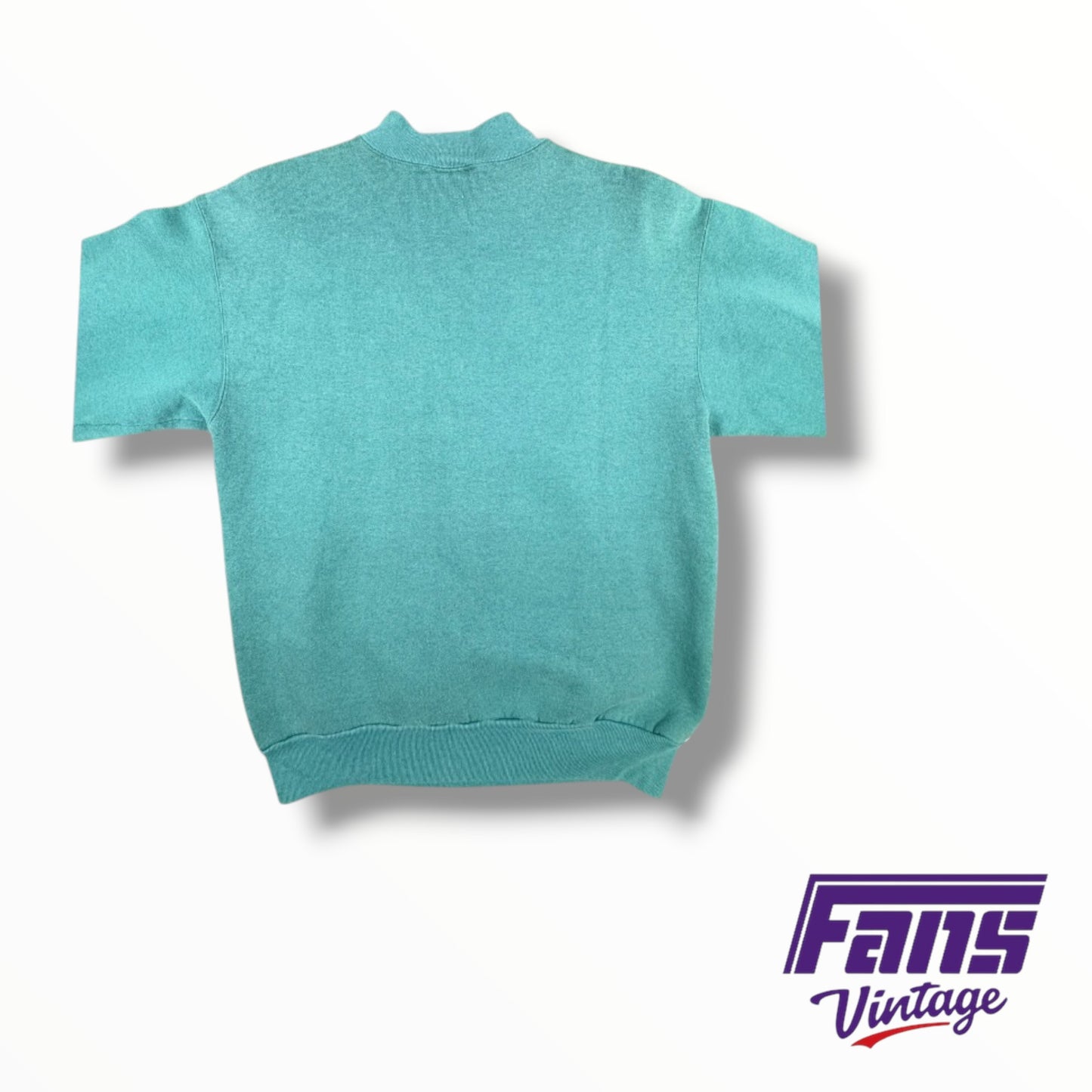 Unique Vintage Teal TCU Pullover with Mock Neck and Rare Logo