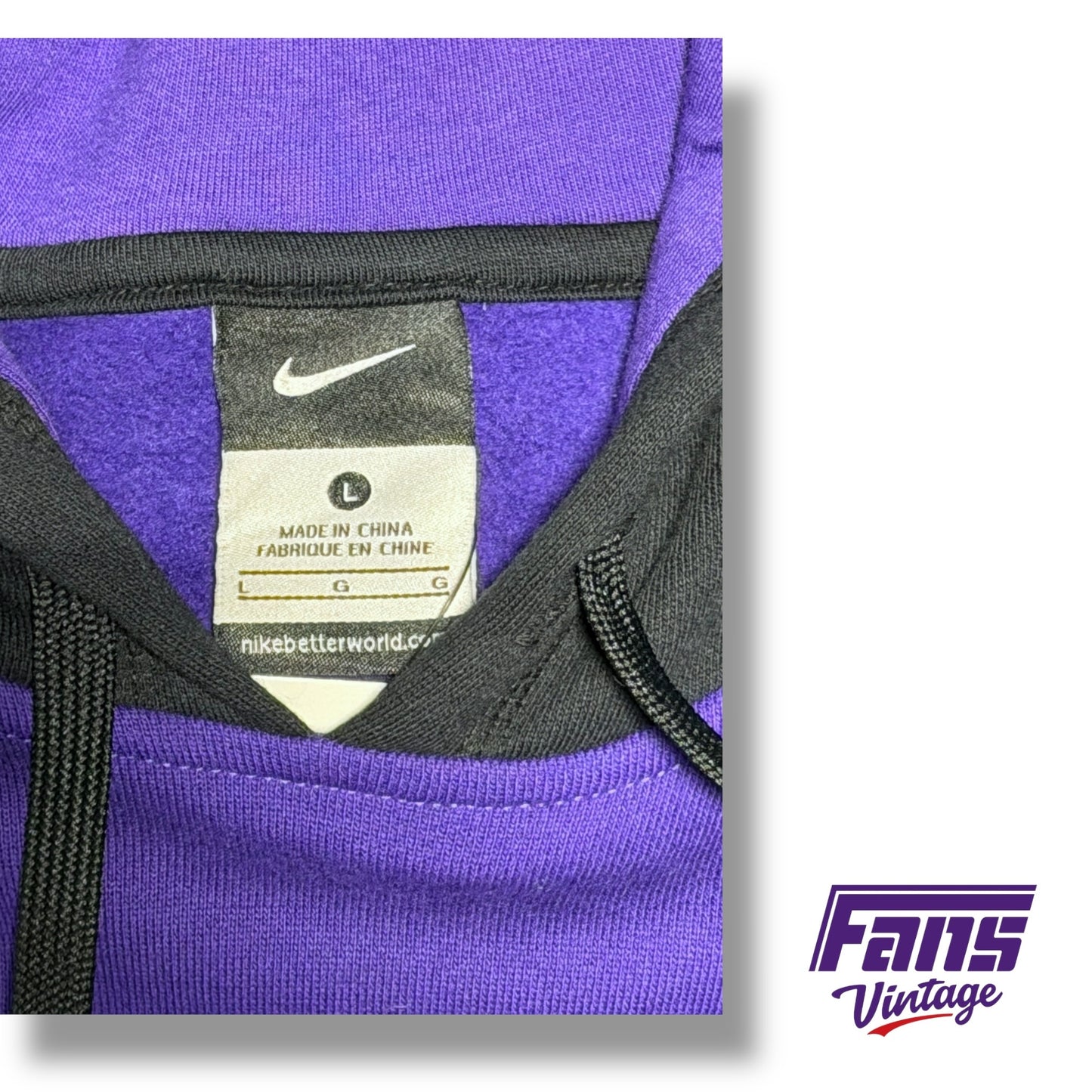 Sick Y2K Vintage Nike Team Issue Hoodie with Frogskin Stripe and Raised Chenille Stitch TCU Patch Logo