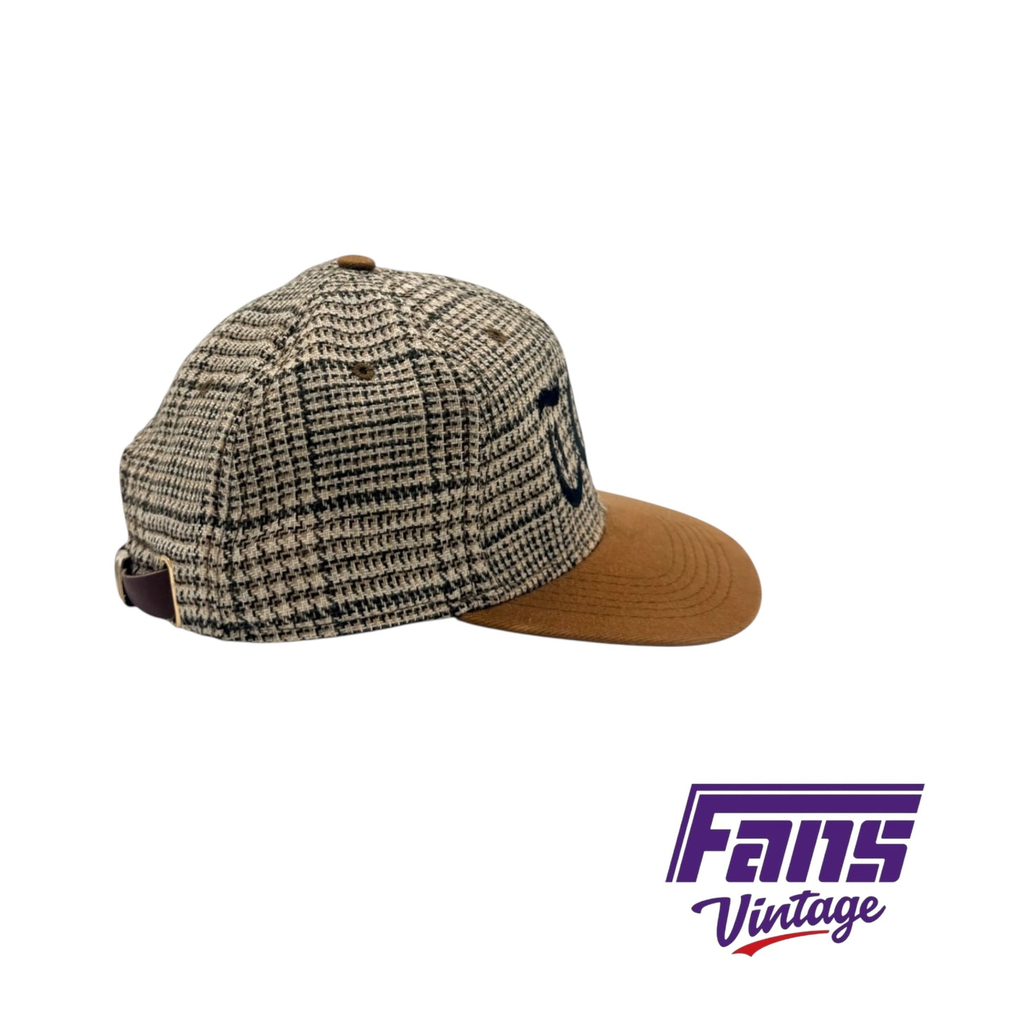 RARE! 90’s TCU tweed style Olde English logo strap back hat