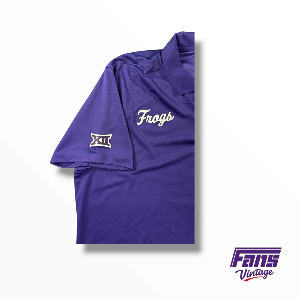 TCU Baseball Team Issued Solid Purple Polo with Throwback Script ‘Frogs’ Logo