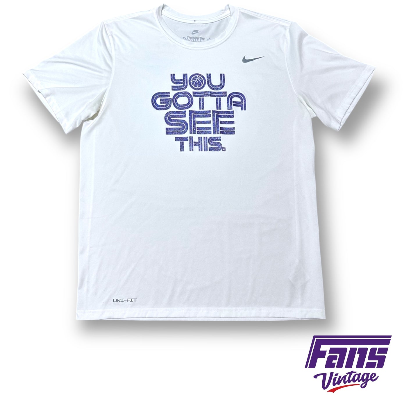 TCU Basketball Player Issue Nike Drifit “You gotta see this” pre-game warmup shirt - galaxy purple screenprint!