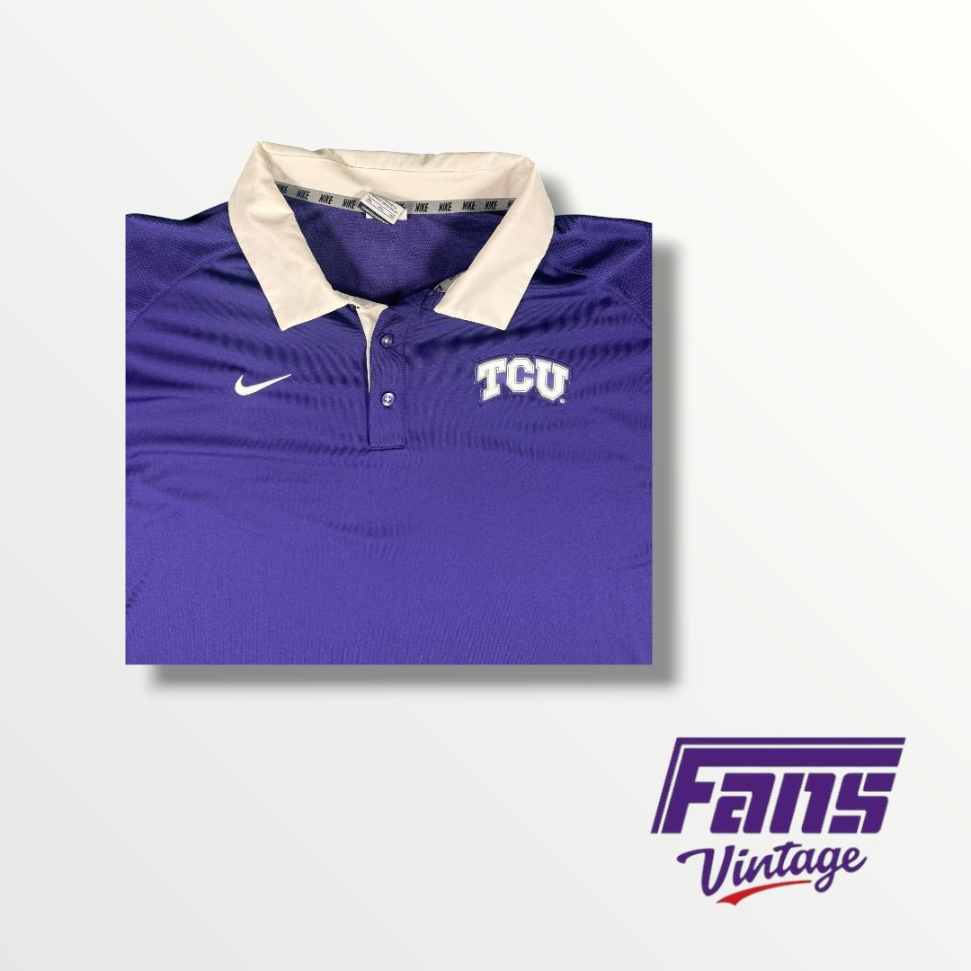 TCU Football Nike Dri-Fit Collared Shirt with Big 12 Logo on Sleeve