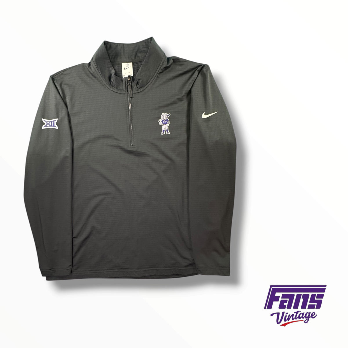 TCU Baseball Team Issued Premium Blackout QuarterZip Pullover With Superfrog Logo
