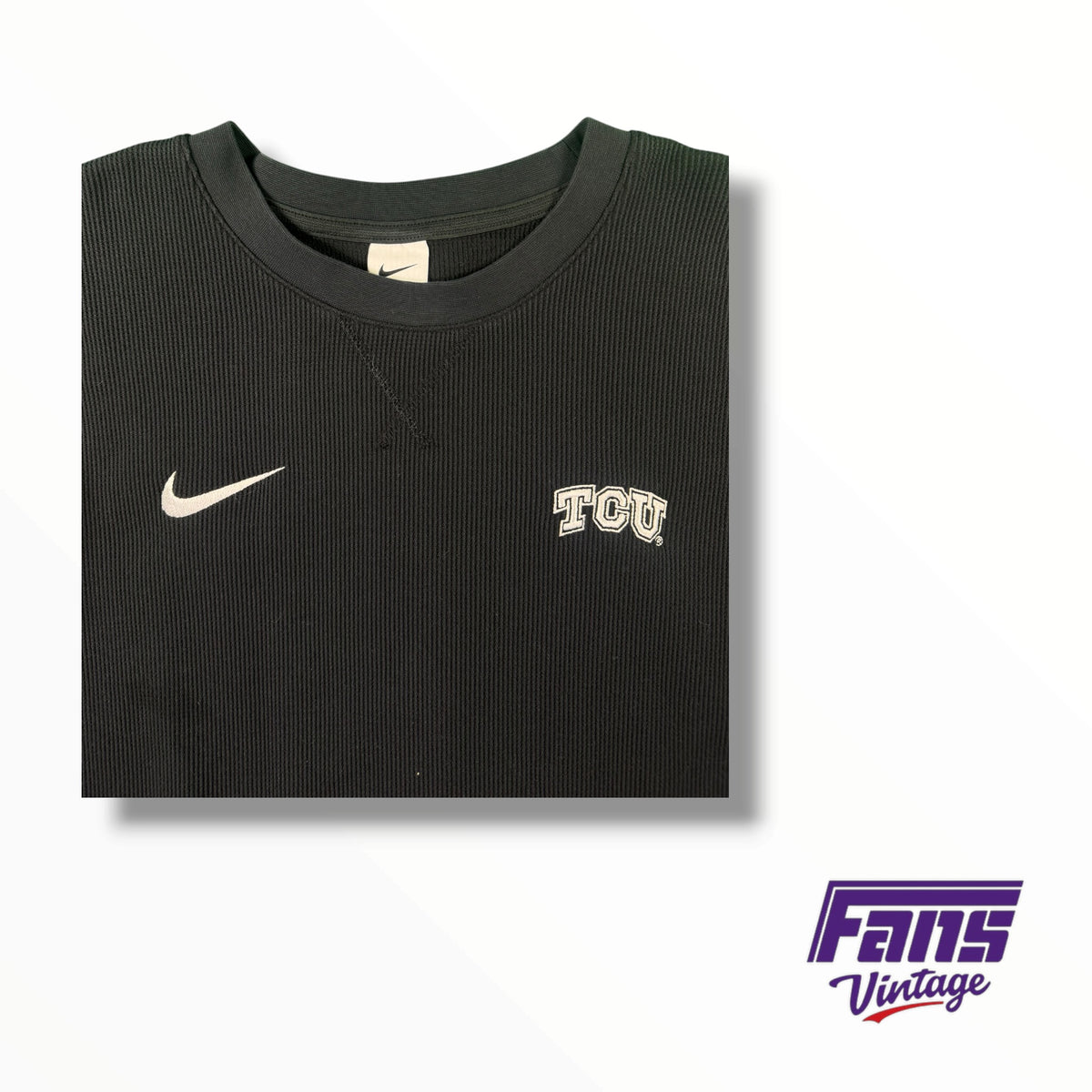 TCU Team Issued Blackout Nike Waffle Pattern Crewneck Pullover