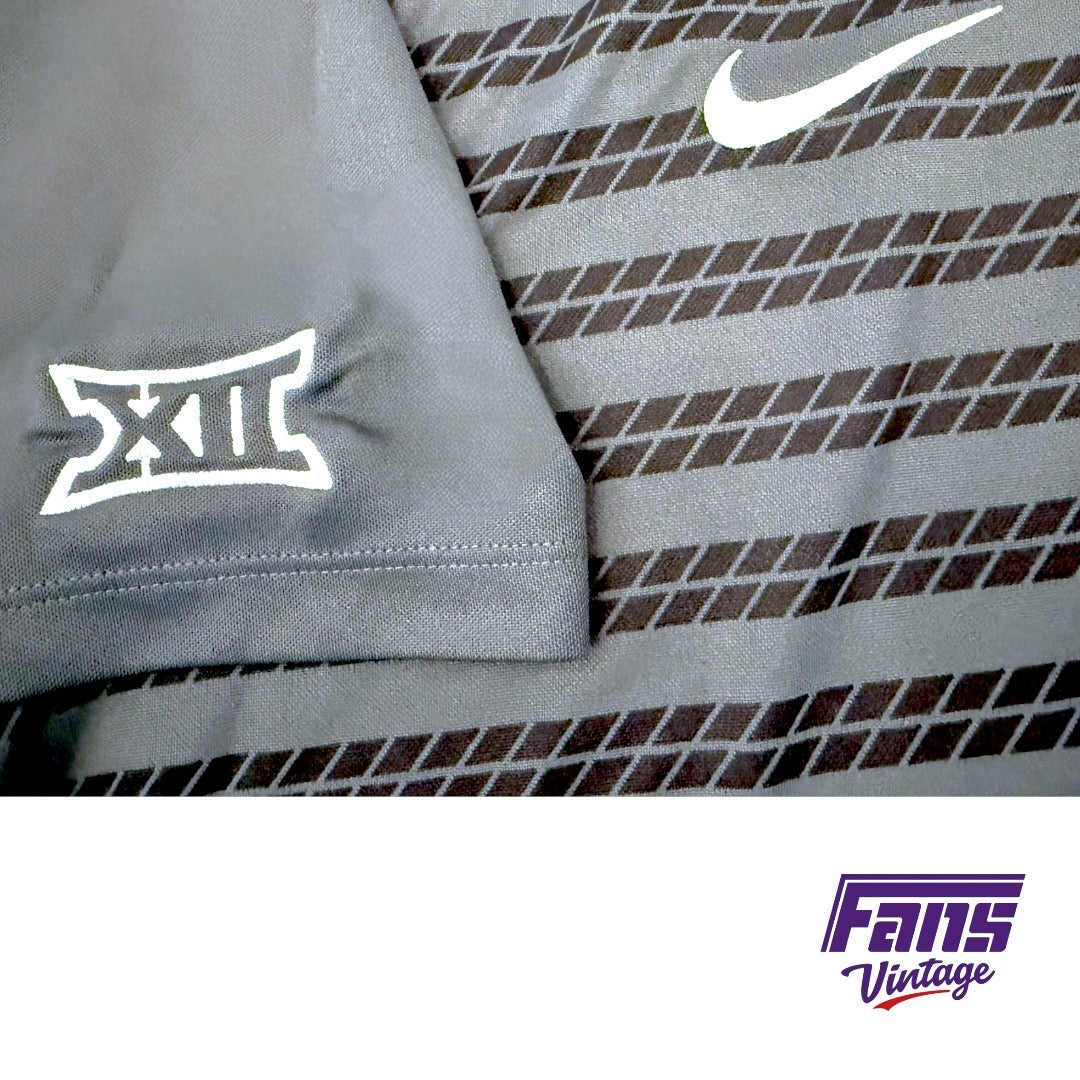 TCU Football Team Issued Blackout Nike Drifit Polo with Diamond Pattern Stripes