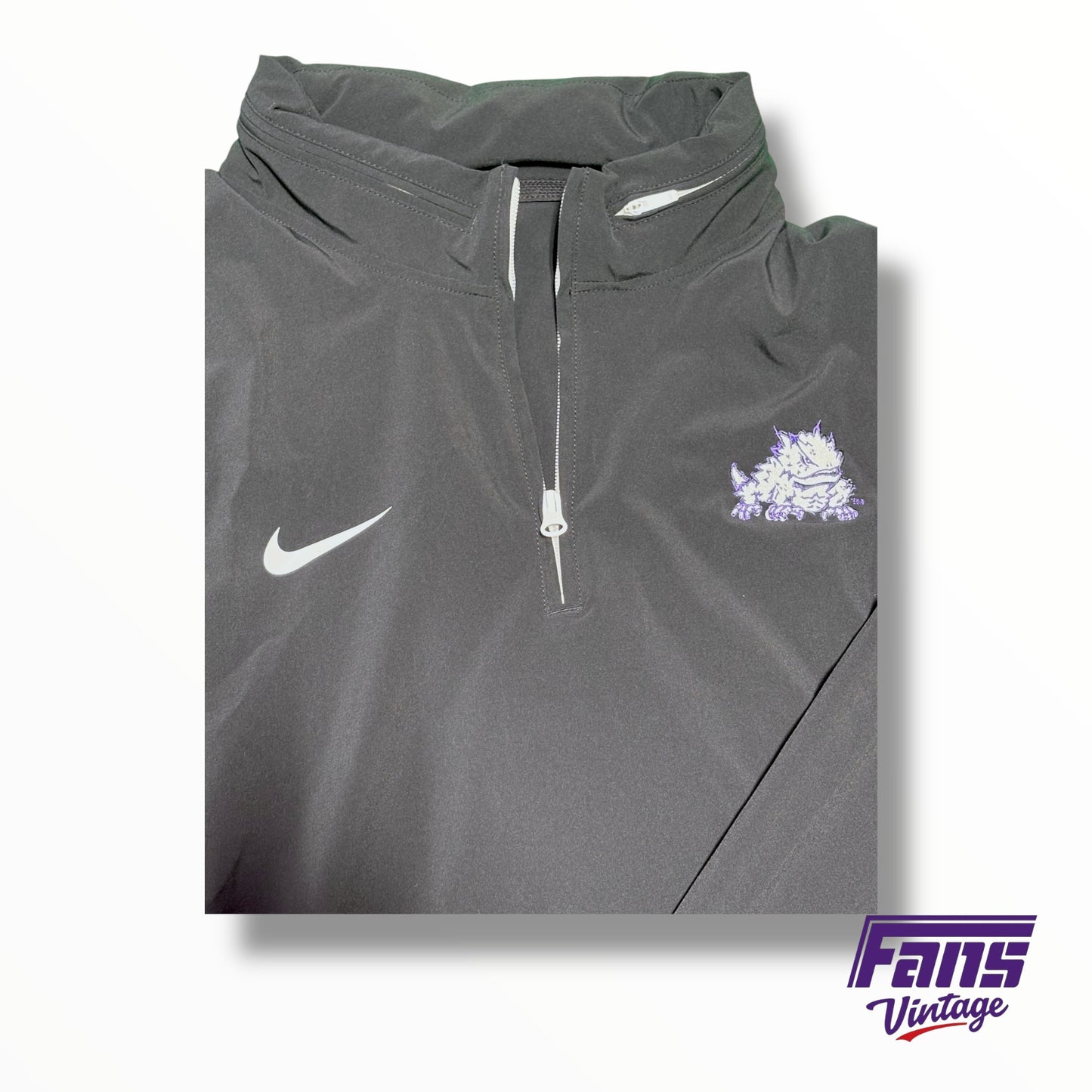 TCU Nike Team Issued Nike Football Blackout Sideline Pullover with Hide Away Hood - Quarter Zip