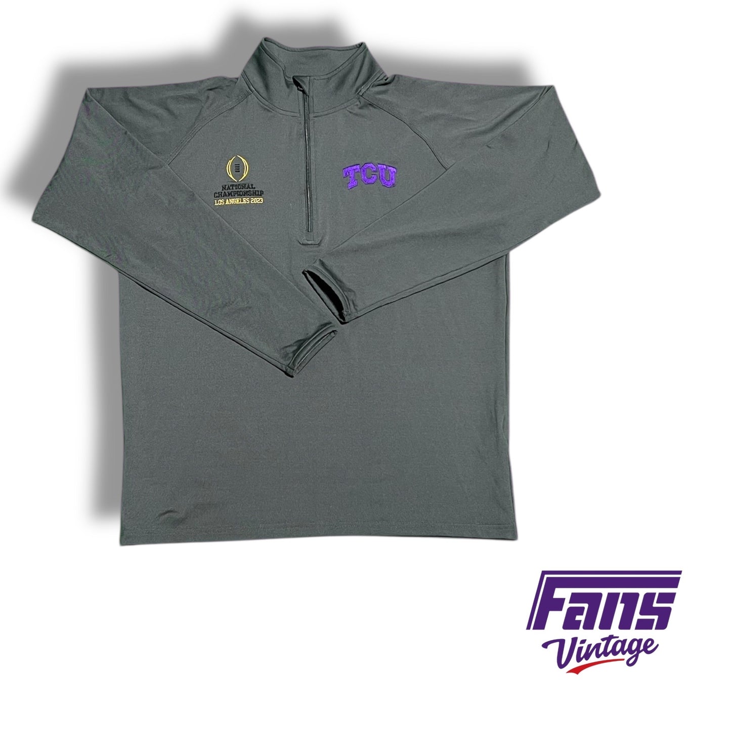 TCU 2023 Team Staff Issue National Championship Grey Quarter‑Zip Pullover