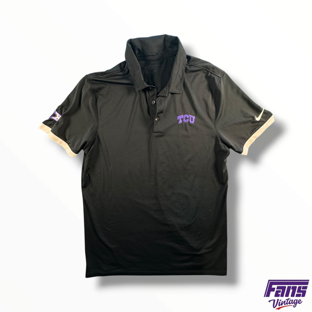 TCU Team Issued Nike Golf Polo with Contrasting Sleeve Cuffs