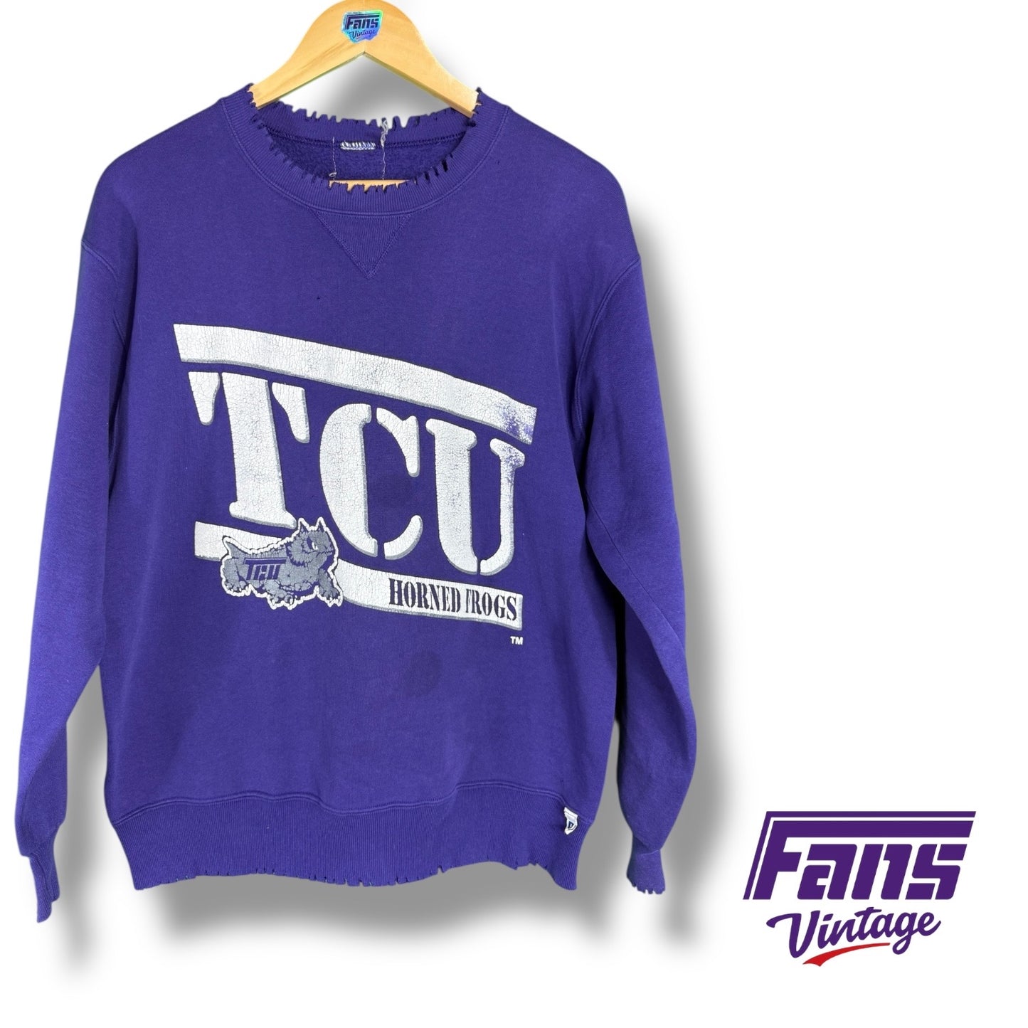 TCU 90s Vintage Crewneck Sweater - Flying T Logo Throwback Frog!