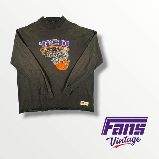 Vintage TCU Basketball Mock Neck Long Sleeve with Vibrant Details