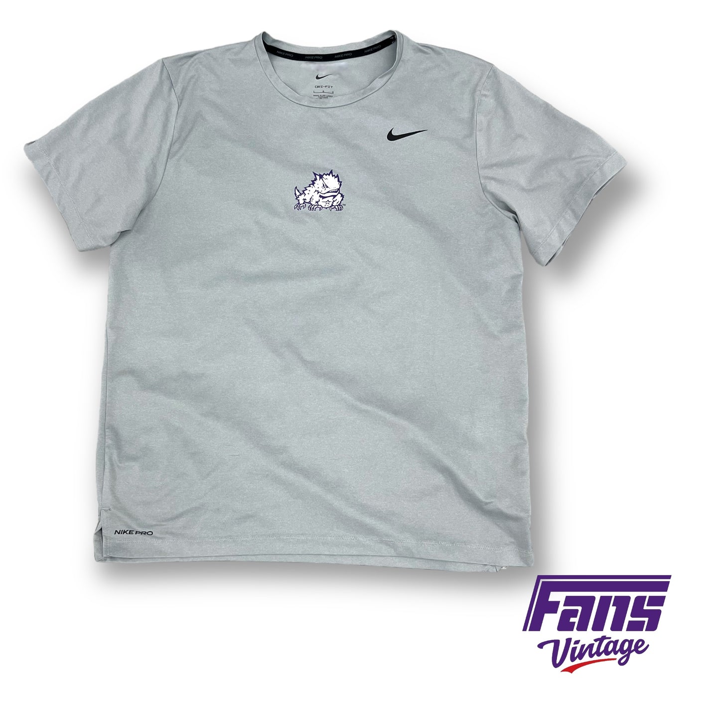 TCU Team Issue Nike Pro Training Shirt - Light Gray with Horned Frog Logo