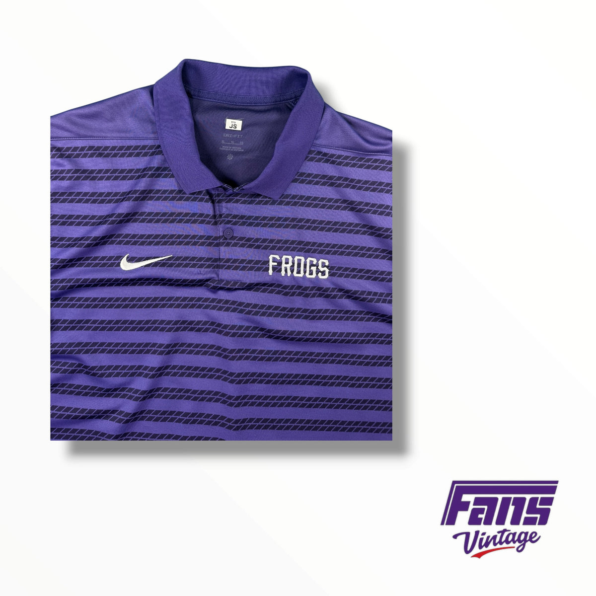 TCU Baseball Team Issued Purple Polo With Diamond Stripe Pattern & Throwback ‘Frogs’ Logo