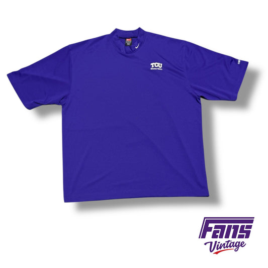 Vintage TCU Y2K Era - Basketball Team Issued Dri-Fit Coaches Sideline Mock Turtleneck Polo
