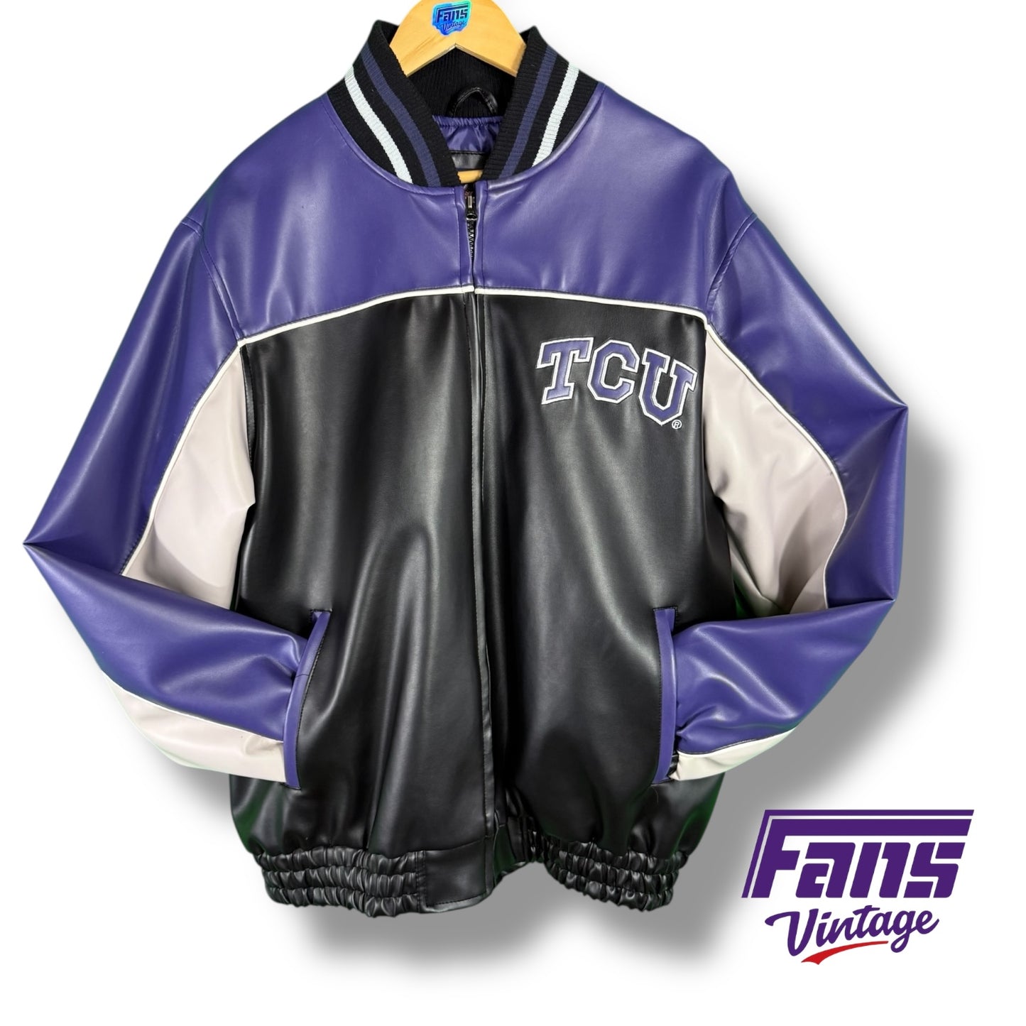 TCU Vintage Deluxe Bomber Jacket - Vegan Leather with Embroidered Logos!