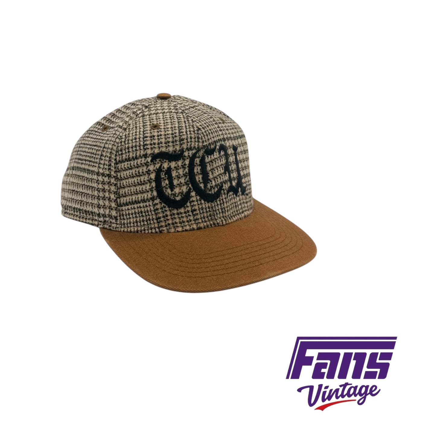 RARE! 90’s TCU tweed style Olde English logo strap back hat