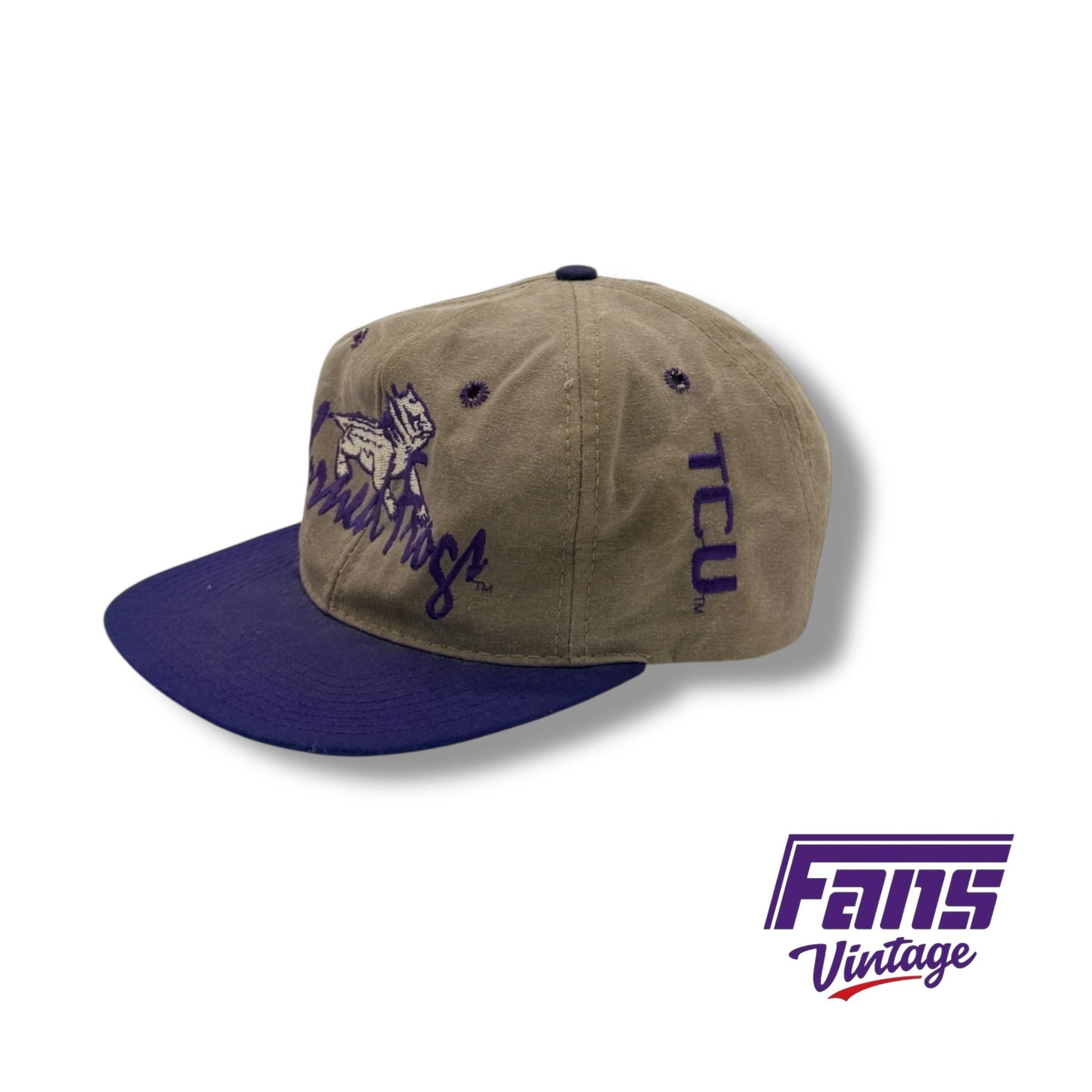 RARE Vintage TCU ‘The Game’ Unique Big Logo + Script Combo SnapBack hat with embroidered “Horned Frogs” script