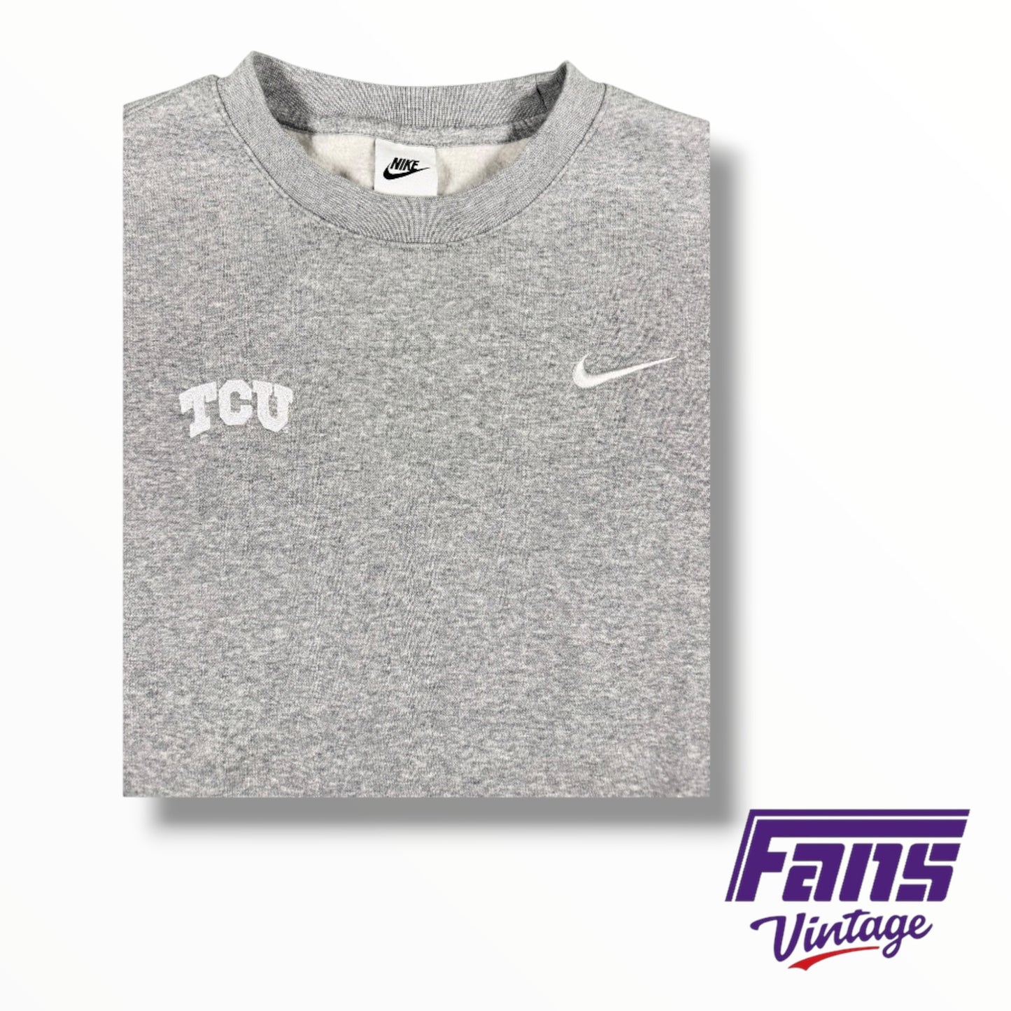 TCU Nike Team Issued Embroidered Gray Crewneck