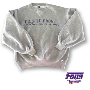 Vintage 90s Heather Gray TCU Crewneck with Embroidered lettering