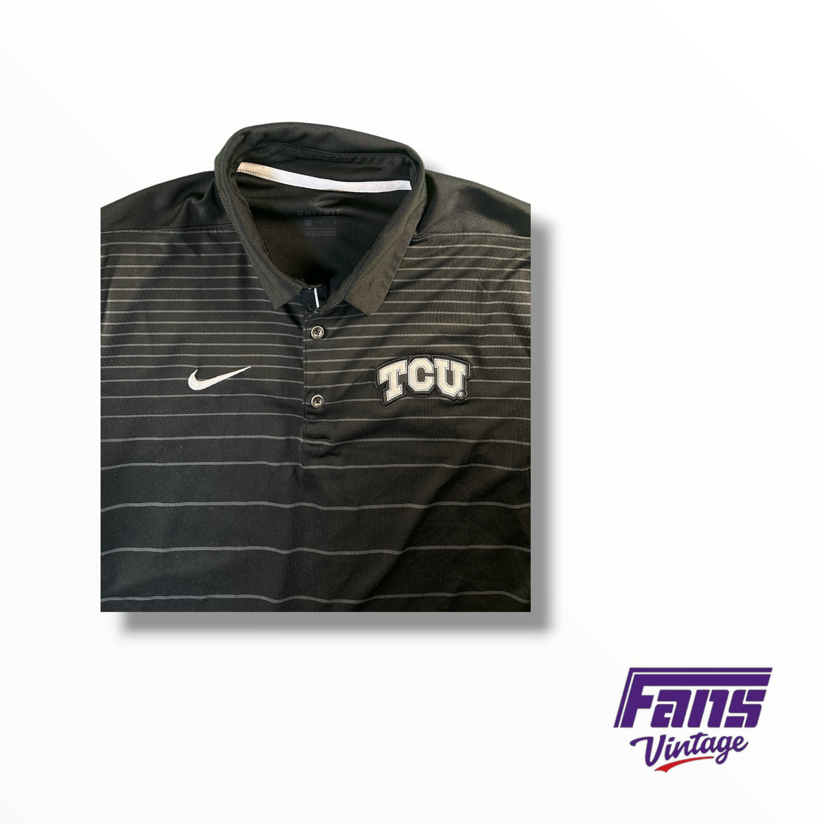 TCU Team Issued Nike Gray Striped Blackout Dri-Fit Polo
