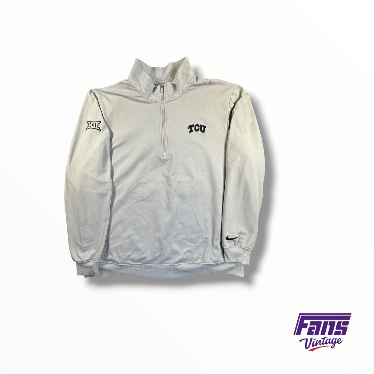 TCU Team Issued Woven Deluxe Beige Quarter Zip Pullover with Embroidered Logos