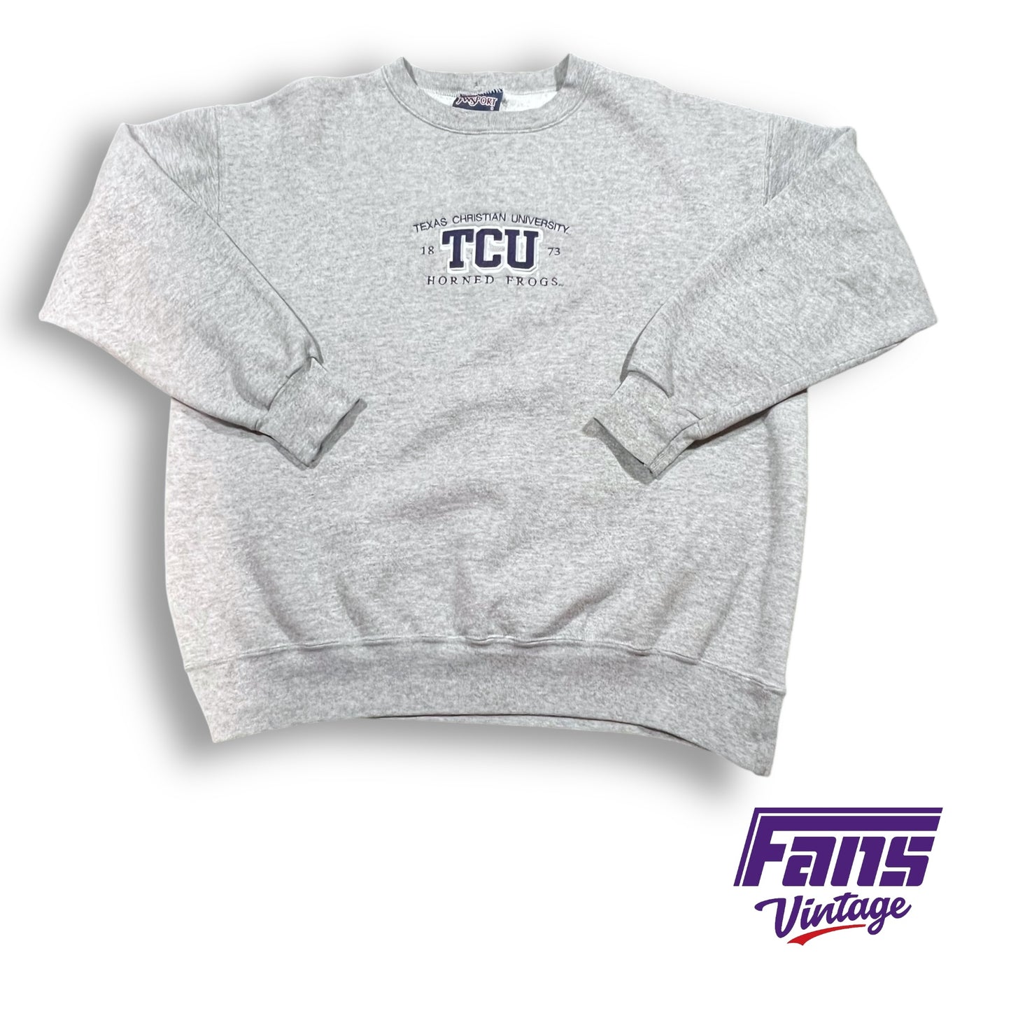 90s ViNTAGE TCU Crewneck Sweater with awesome patch lettering & embroidery!