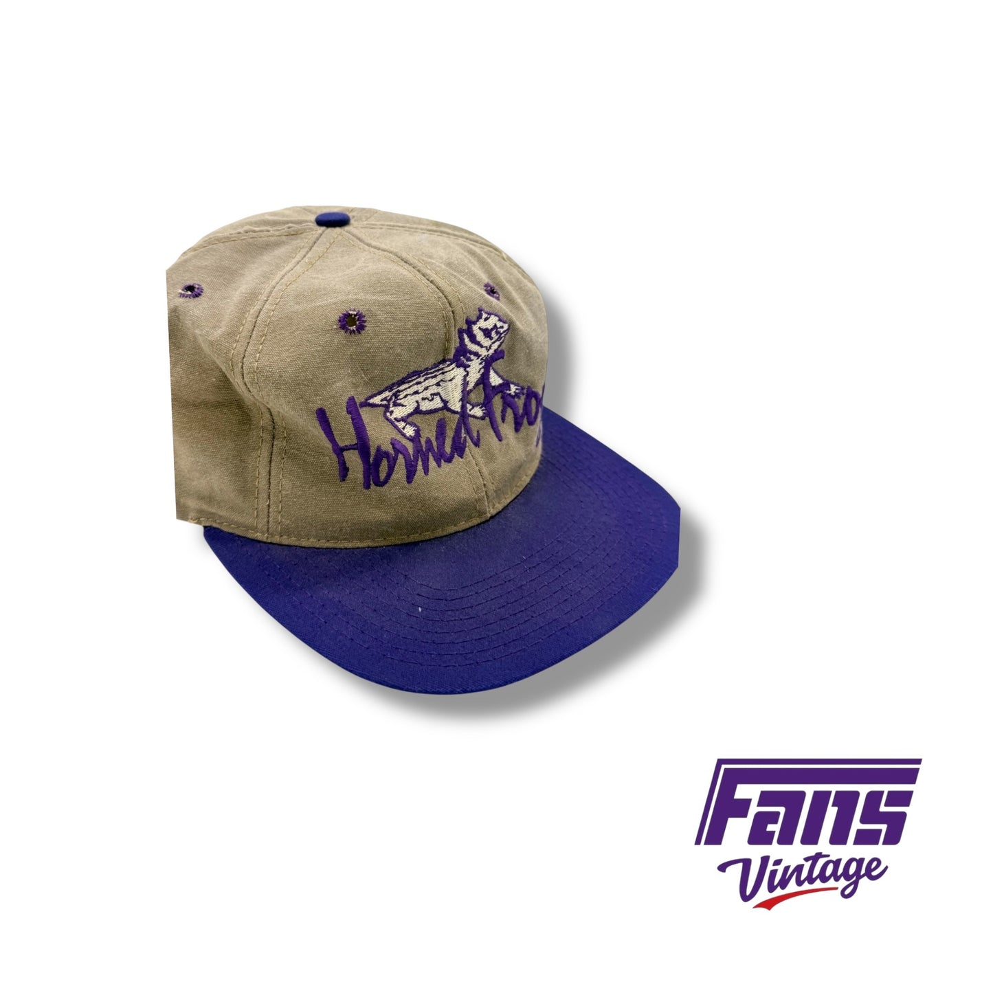 RARE Vintage TCU ‘The Game’ Unique Big Logo + Script Combo SnapBack hat with embroidered “Horned Frogs” script
