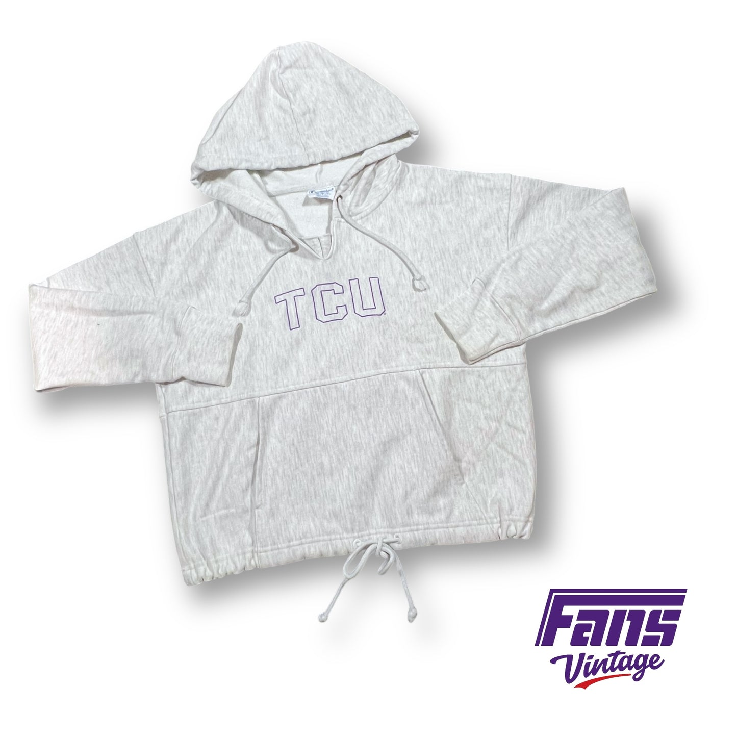 Cute! Cropped Vintage Throwback TCU Reverse Weave Hoodie Sweater with drawstring waist - ultra soft!