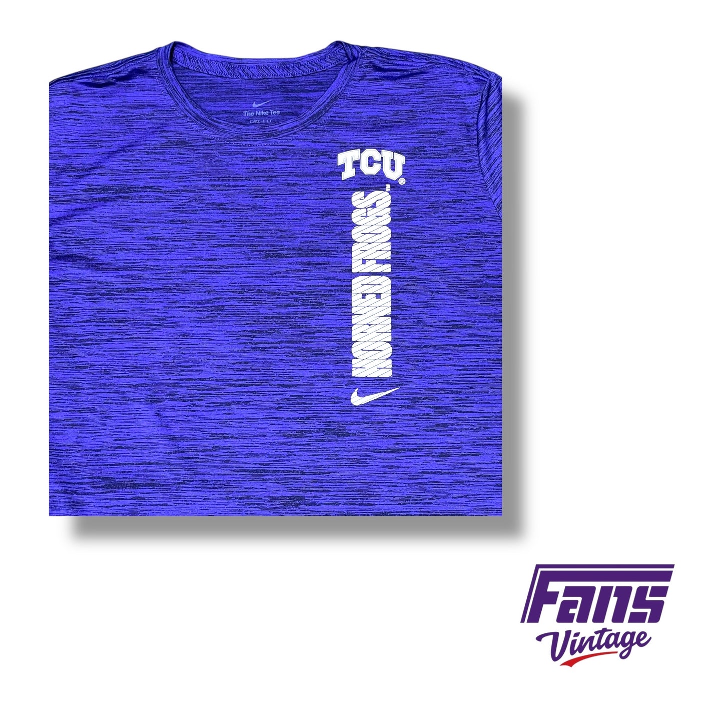 TCU Nike Heather Purple Tee with Vertical “Horned Frogs” Graphic