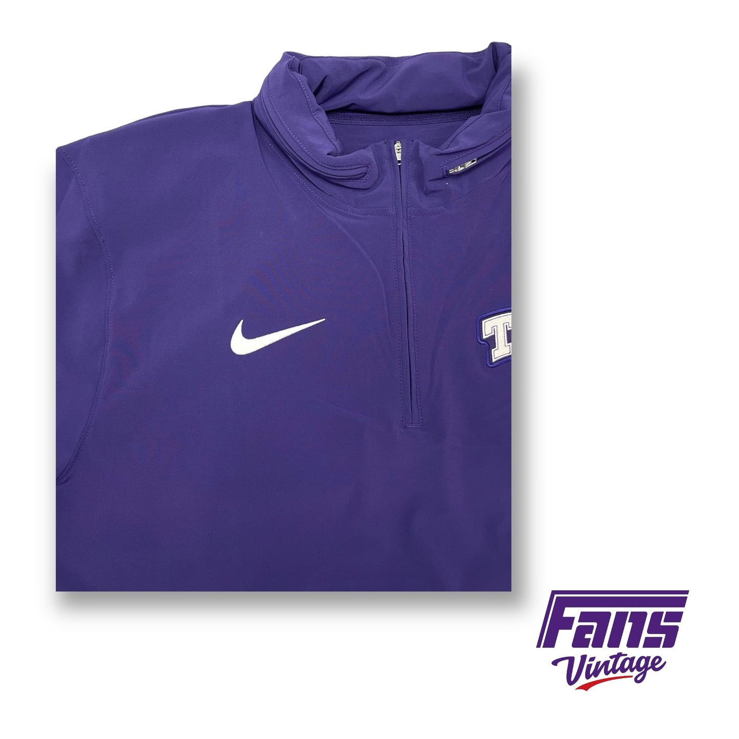 TCU Football Team Issued Long Sleeve Nike Sideline Pullover with hideaway hood - soft matte feel