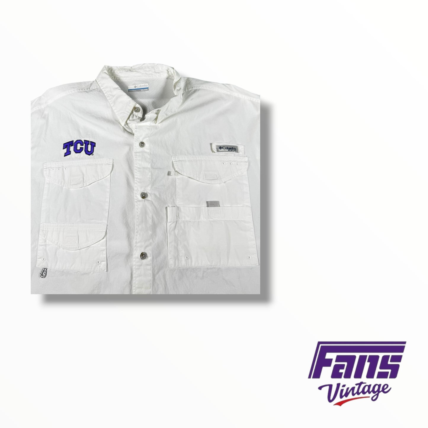 Vintage TCU White Columbia PFG Button Up Shirt