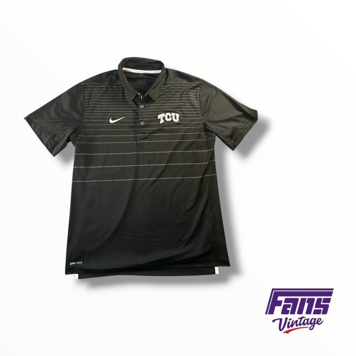 TCU Team Issued Nike Gray Striped Blackout Dri-Fit Polo