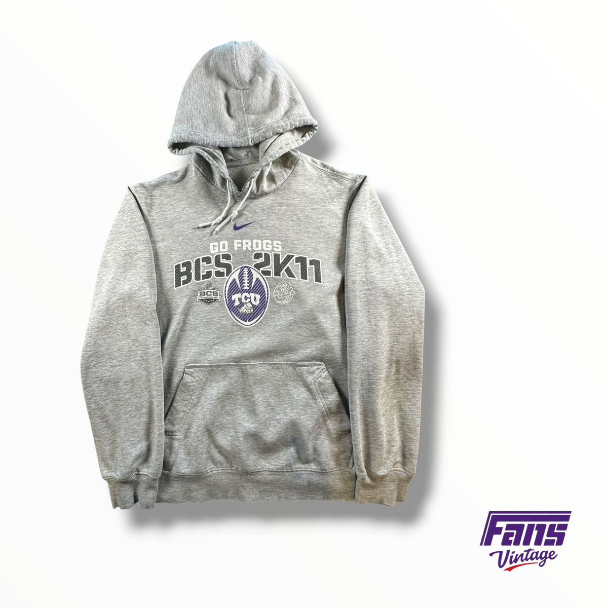 THRASHED Vintage TCU Rosebowl Heather Grey 2011 Hoodie