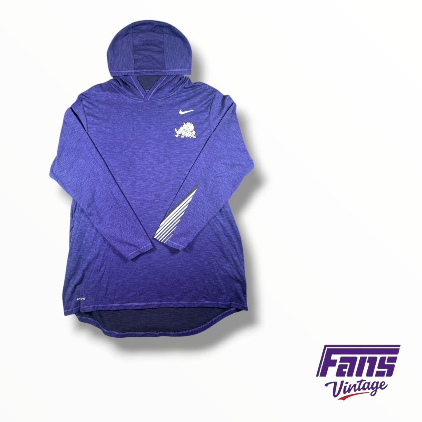 TCU Football Nike Team Issued Hooded Long Sleeve Shirt with sick sleeve details