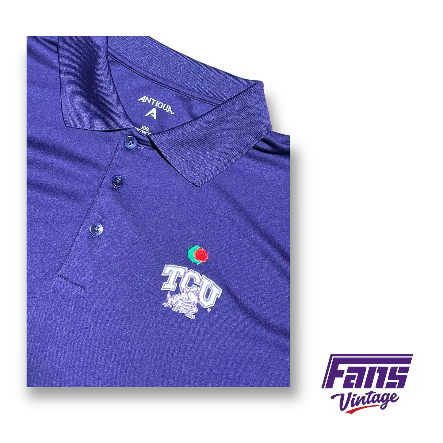 TCU Football Rose Bowl Commemorative Long Sleeve Polo with embroidered 3D Rose Patch