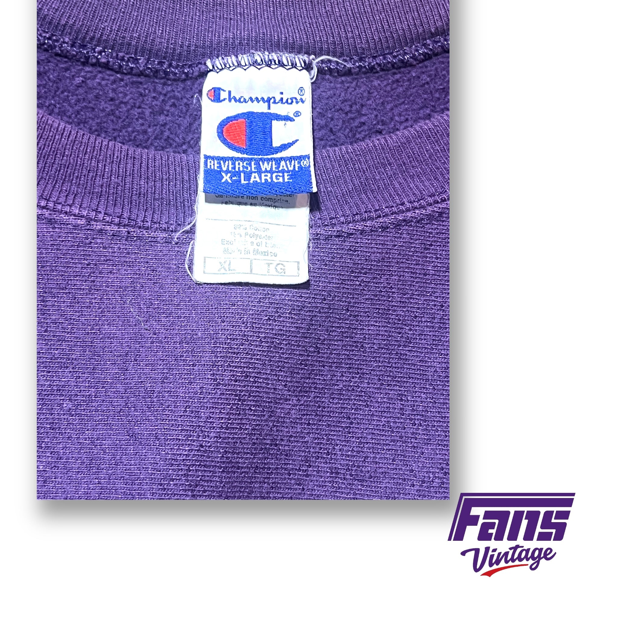 90s Vintage TCU Crewneck Sweater - Purple Champion Reverse Weave with  unique embroidery!