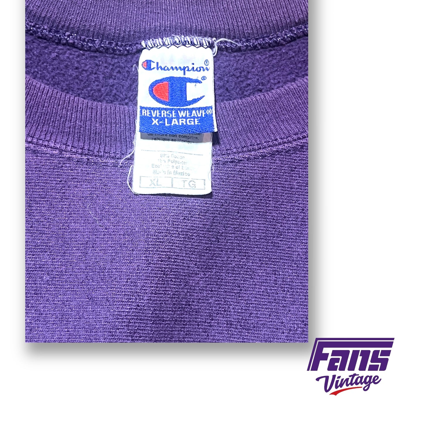 90s Vintage TCU Crewneck Sweater - Purple Champion Reverse Weave with unique embroidery!