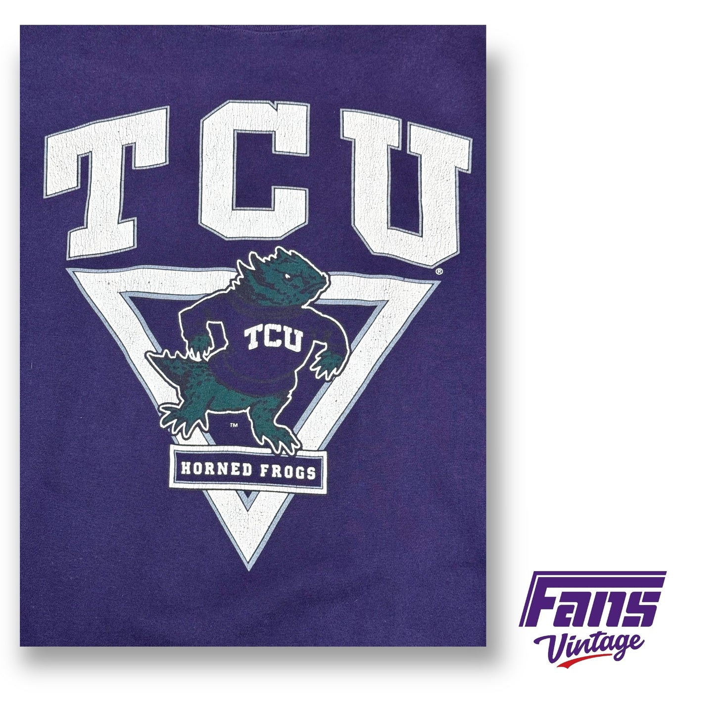 Vintage TCU Crewneck - Awesome  “Sweater Frog” Vintage Logo in Giant Oversized Print!